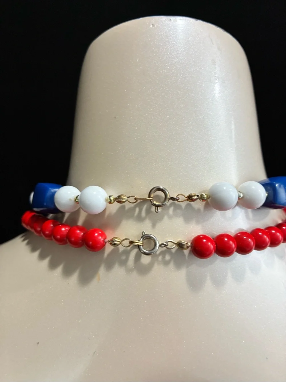 Patriotic Two-Strand Red, Blue & White Beaded VTG Retro Necklace’s Memorial Day